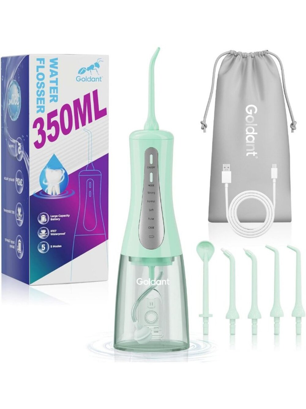Portable 350ML Water Dental Flosser - 5 Modes, Cordless & Waterproof